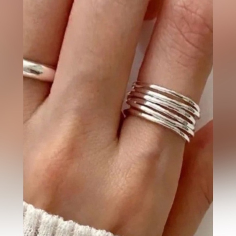 Sterling Ring resizable stack. Band layered